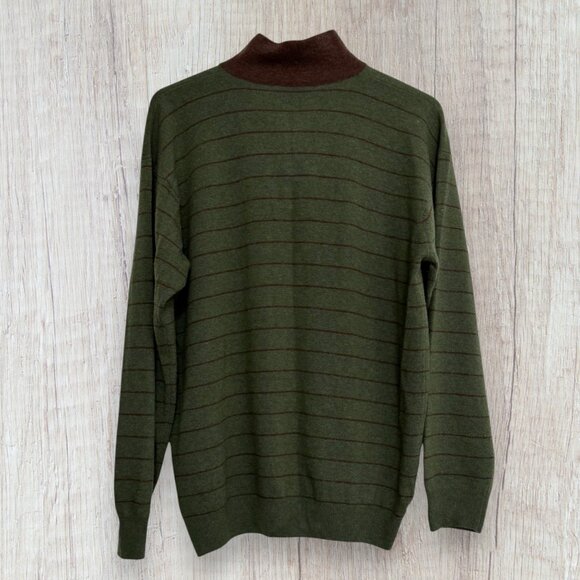 Bergdorf Goodman Wool Cashmere Quarter Zip Sweater Green Brown Striped L - Picture 4 of 5